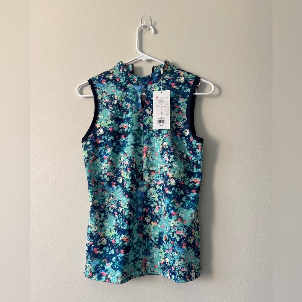 Lady Hagen Tops Floral Keyhole Sleeveless Golf Polo Size XS NWT - Picture 1 of 11